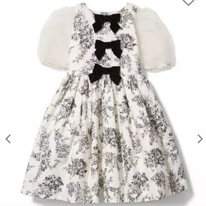 Janie And Jack Floral Toile Bow Dress Black And White Puff Sleeeves Size 6